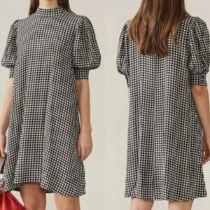 GANNI PUFF SLEEVE GINGHAM DRESS SIZE 6